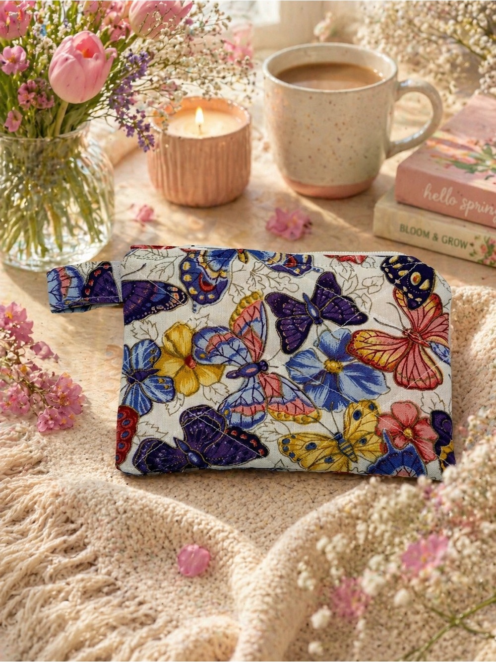 Butterfly Floral Quilted Keychain Wallet